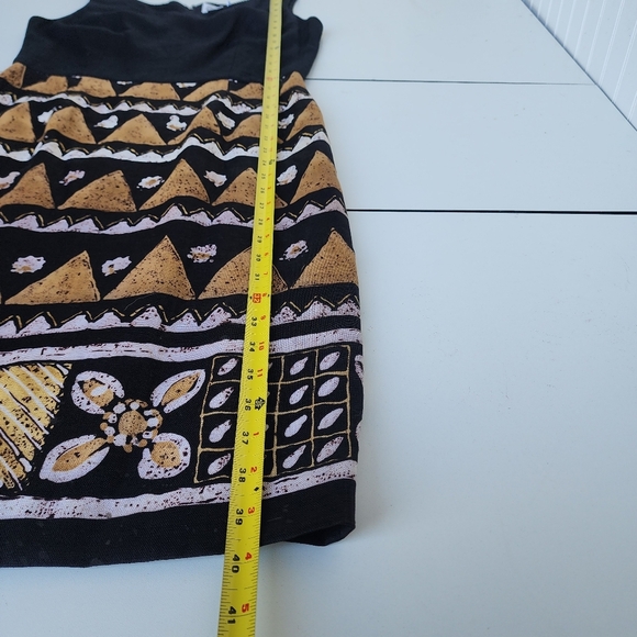 Richie Freeman For Teri Jon Black Tan Beige 100% Linen Sleveless Aztec Dress 6 - Picture 6 of 14